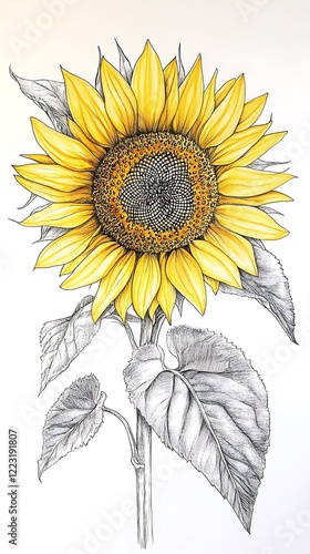 Beautiful sunflower hand drawn detailed floral art for design