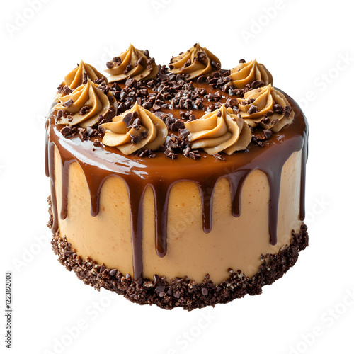 Salted Caramel Cake with Chocolate and Nuts Isolated on Transparent Background photo