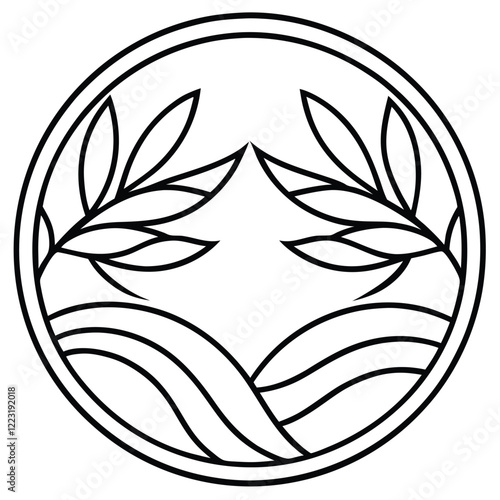 A minimalistic circular logo with a bold outline and intricate inner patterns, emphasizing simplicity and sophistication in line art form.