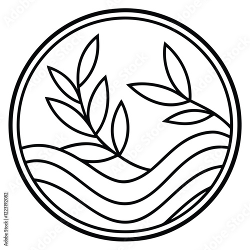 A minimalistic circular logo with a bold outline and intricate inner patterns, emphasizing simplicity and sophistication in line art form.