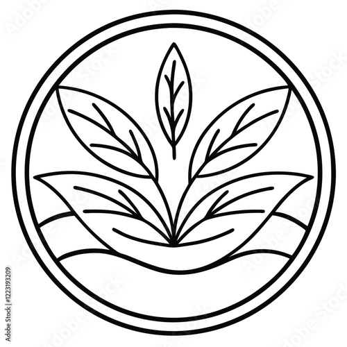 A minimalistic circular logo with a bold outline and intricate inner patterns, emphasizing simplicity and sophistication in line art form.