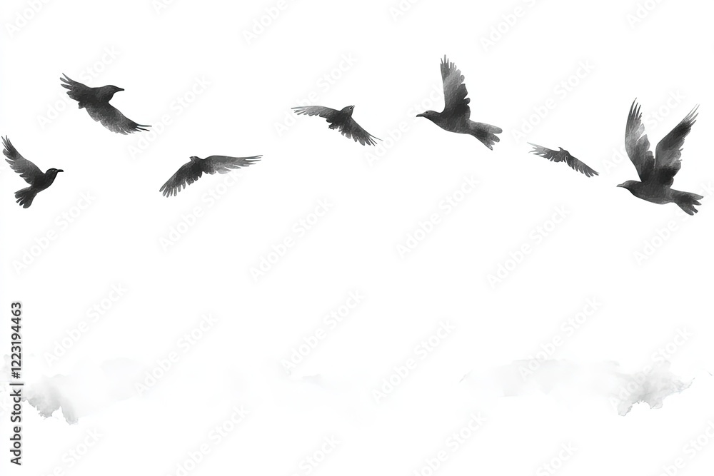 Fototapeta premium Flock of birds gracefully soaring through a serene sky, evoking a sense of freedom and tranquility