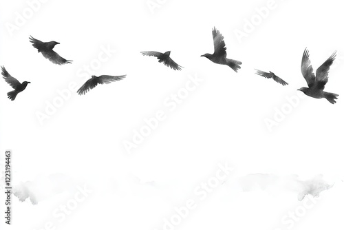 Flock of birds gracefully soaring through a serene sky, evoking a sense of freedom and tranquility
