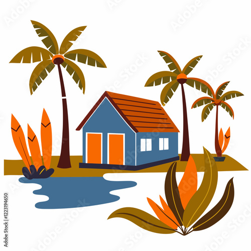 tropical island with house