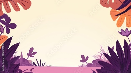 Tropical plants frame, summer background, pastel colors, nature scene, design template