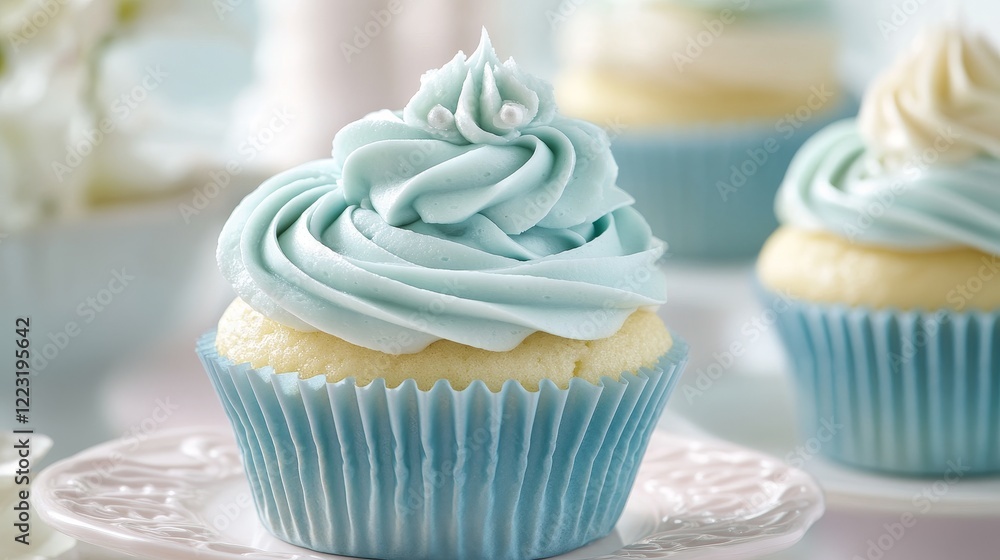Blue cupcake with buttercream frosting Blue cupcake with buttercream frosting