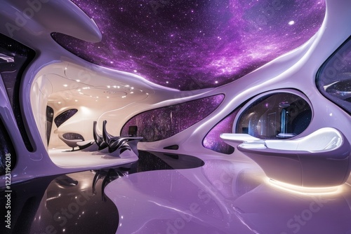 Space office with star views, flowing design lines and zero-gravity chairs photo