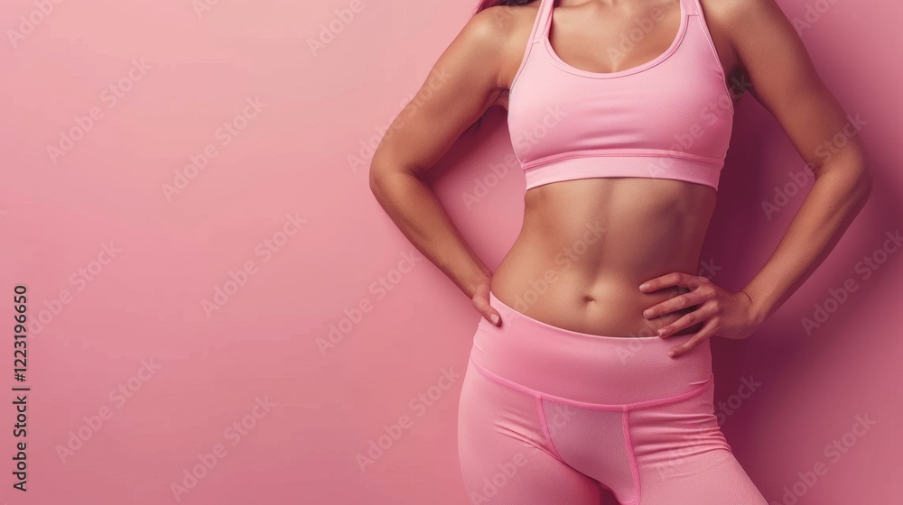 A woman in a pink tank top and pink pants poses for a photo. The pink color of her outfit gives off a feminine and confident vibe A woman in a pink tank top and pink pants poses for a photo. The pink color of her outfit gives off a feminine and confident vibe