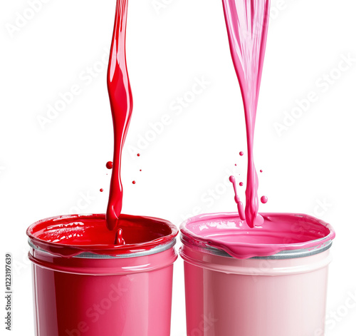 pink and red stroke of paint pouring from can isolated on png transparent background photo