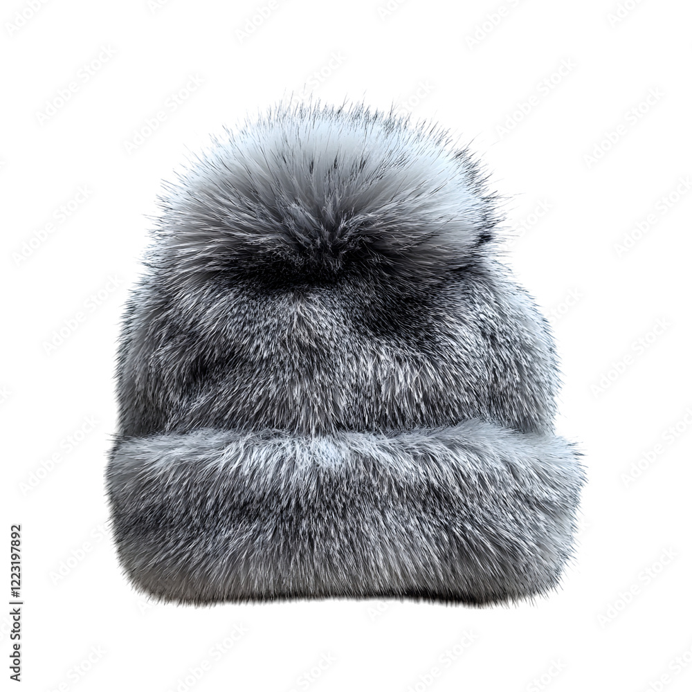 Faux Fur Pom-Pom Hat in Light Grey Isolated on Transparent Background Faux Fur Pom-Pom Hat in Light Grey Isolated on Transparent Background
