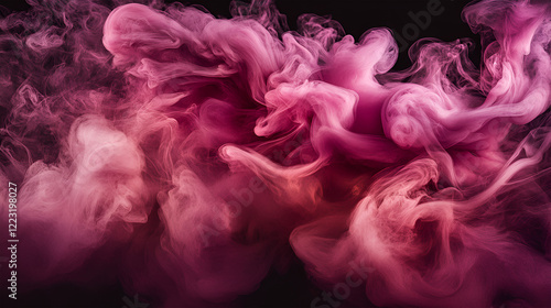 illustration of magenta and pink fluffy pastel ink smoke cloud against black background