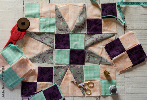 making a quilt block on white background