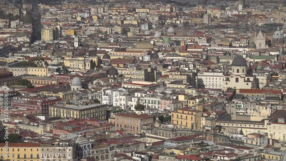 Church domes and other buildings in historic city center of Napoli, architecture and tourism Italy
