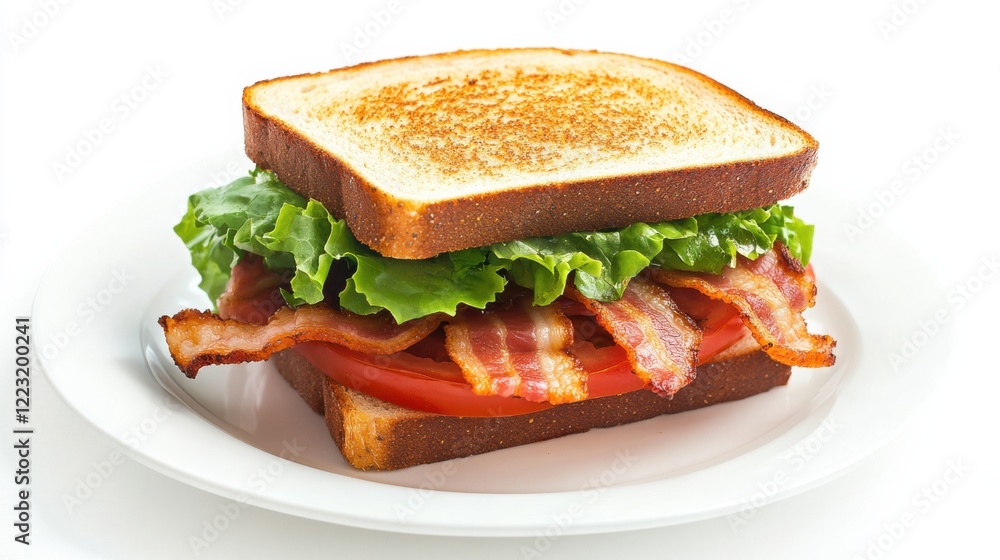 A classic BLT sandwich with crispy bacon, lettuce, and tomato slices on toasted whole grain bread A classic BLT sandwich with crispy bacon, lettuce, and tomato slices on toasted whole grain bread