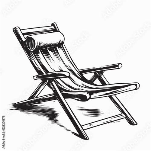 Black and white Wooden deck chair image vector isolated on a white background 