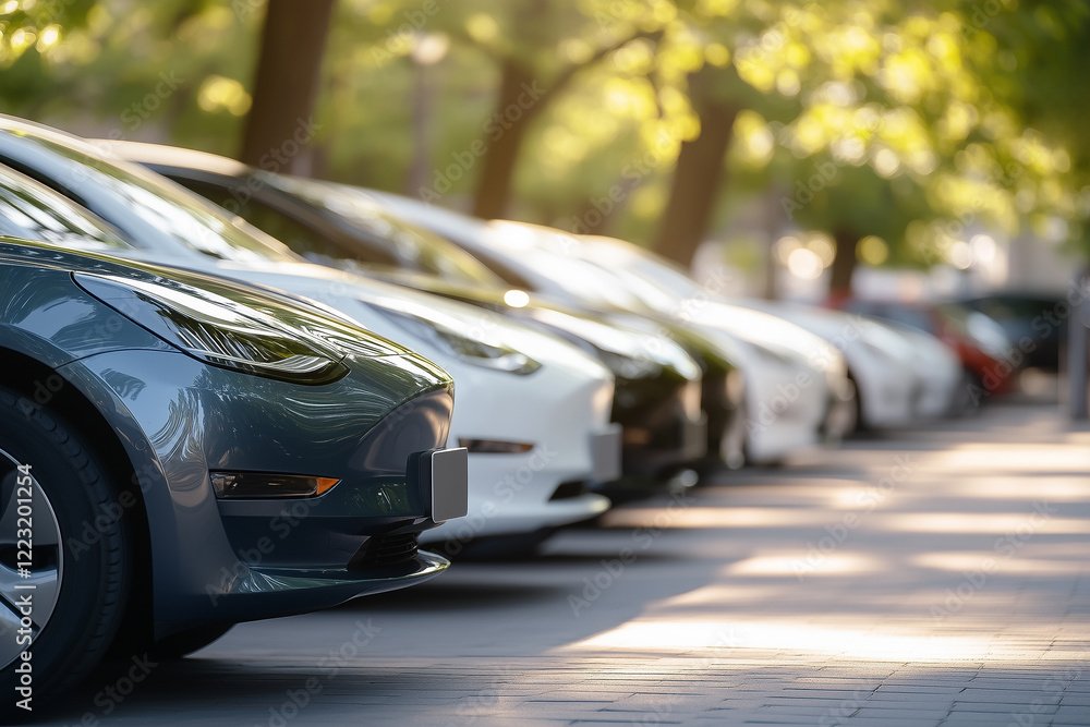 Modern Electric Cars Parked on the Street Modern Electric Cars Parked on the Street