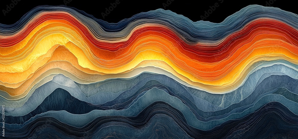 Fototapeta premium Colorful wave patterns showcase intricate layering of textures and colors in a striking abstract representation of natural elements