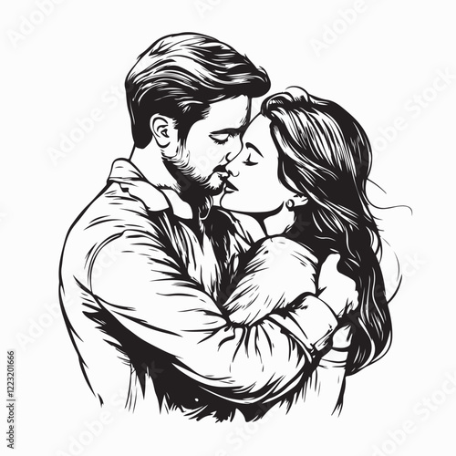 Beautiful loving couple kissing on valentine's day trendy stylish vector illustration