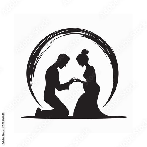 Silhouette man and woman kneeling on the ground image vector isolated on white background.