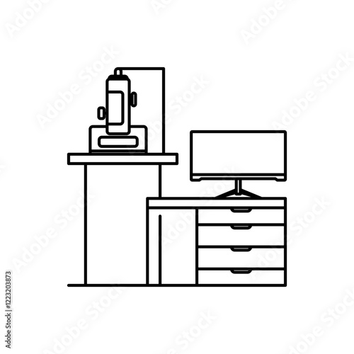 -Microscope Outline Icon Scanning Electron Microscope on a medicine capsule