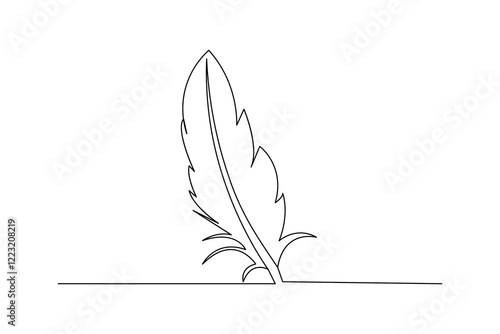 Bird feather on line art hand drawn symbol outline vector illustration