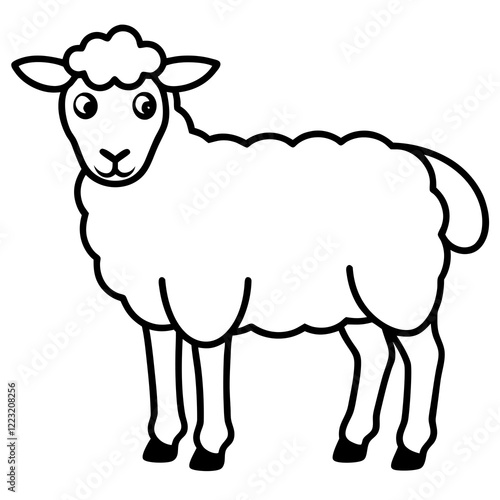 Cute Silhouette of a Sheep line art vector cartoon illustration