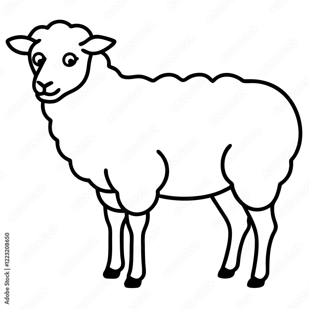 Cute Silhouette of a Sheep line art vector cartoon illustration Cute Silhouette of a Sheep line art vector cartoon illustration