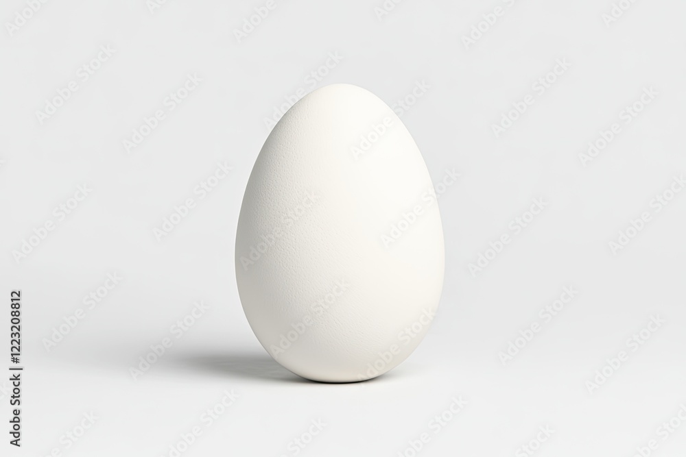A pristine white egg standing upright on a clean, minimalistic background, symbolizing purity and potential A pristine white egg standing upright on a clean, minimalistic background, symbolizing purity and potential
