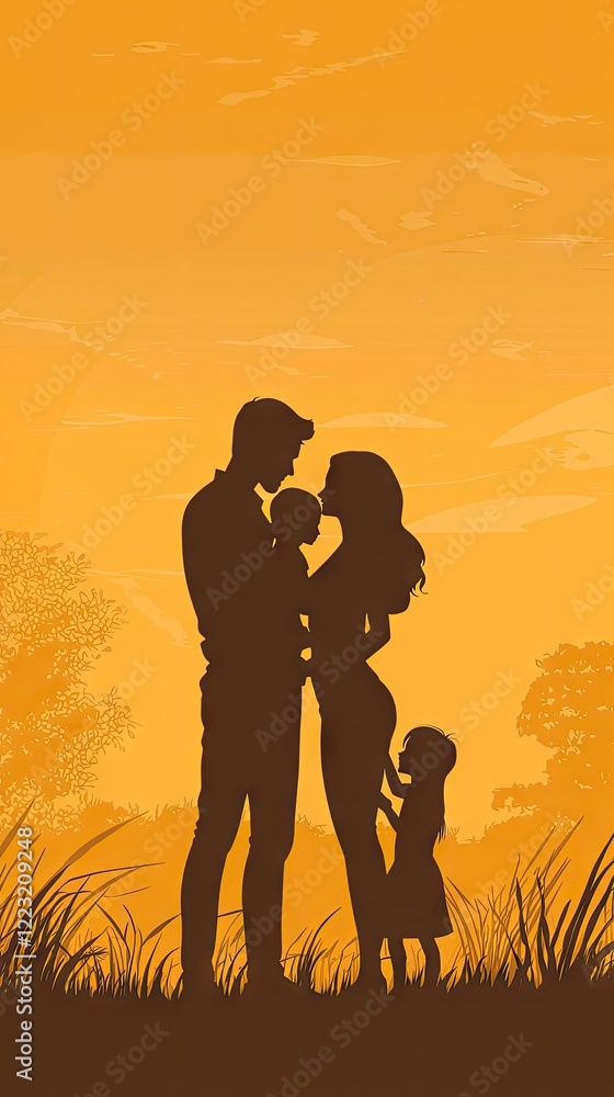 Family silhouette sunset field love togetherness Family silhouette sunset field love togetherness