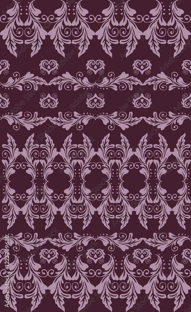Pattern with arabesque and hearts red background Pattern with arabesque and hearts red background