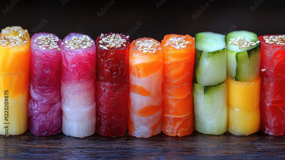 Rainbow sushi rolls with vibrant vegetables Rainbow sushi rolls with vibrant vegetables