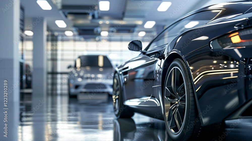 Modern car parked in spacious garage, ready for trade-in, showcasing clean and well-maintained interior. Modern car parked in spacious garage, ready for trade-in, showcasing clean and well-maintained interior.