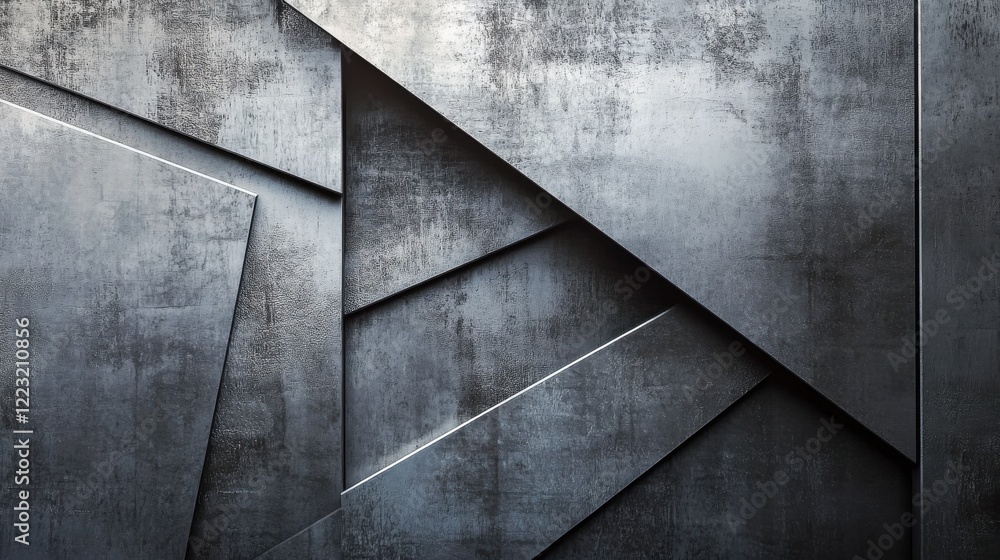 Abstract geometric metal texture with overlapping panels in grey tones Abstract geometric metal texture with overlapping panels in grey tones