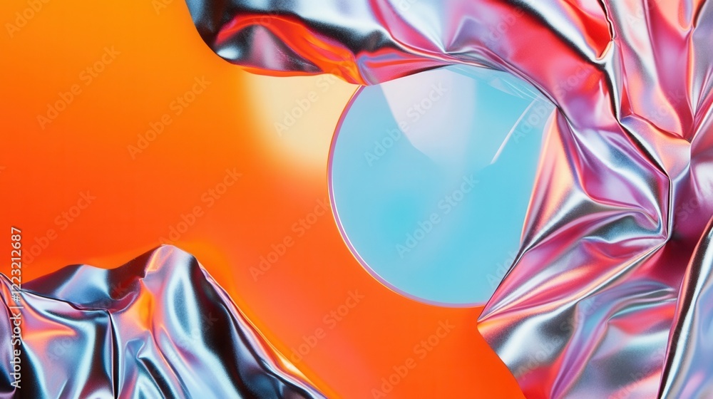 Glossy sphere surrounded by colorful abstract textures. Glossy sphere surrounded by colorful abstract textures.