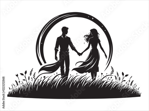 "Romantic Couple Silhouette Vector Art for Minimalist Designs Wedding Graphics Love Illustrations and Digital Creative Projects"
