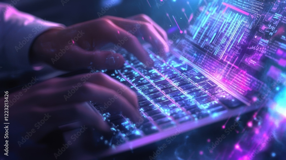 An intimate closeup of a workers hands at a keyboard the screen showcasing an online certification course for data analysis with charts and progress visuals framing the soft glow of An intimate closeup of a workers hands at a keyboard the screen showcasing an online certification course for data analysis with charts and progress visuals framing the soft glow of