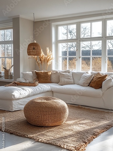 cozy bright Scandinavian living room	
