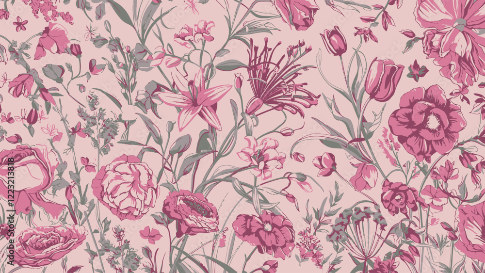 custom made wallpaper toronto digitalVintage Floral Pattern With Pink Blossoms and Elegant Botanical Elements