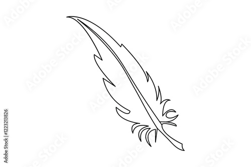 Bird feather on line art hand drawn symbol outline vector illustration