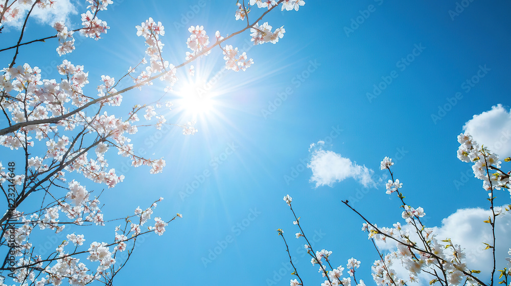 Sunny spring day with cherry blossoms and a clear blue sky Sunny spring day with cherry blossoms and a clear blue sky
