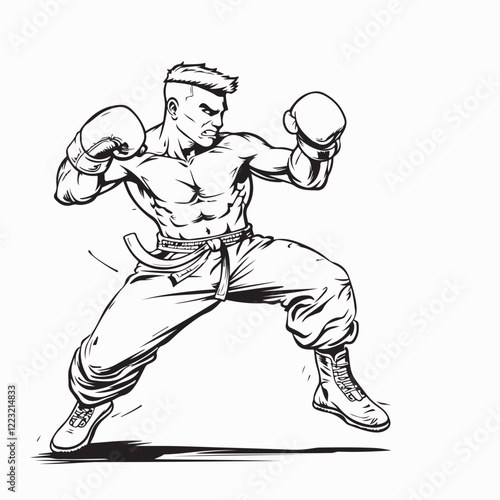 A Kickboxer in Action Delivering a Powerful Punch, Captured in a Dynamic Vector Illustration