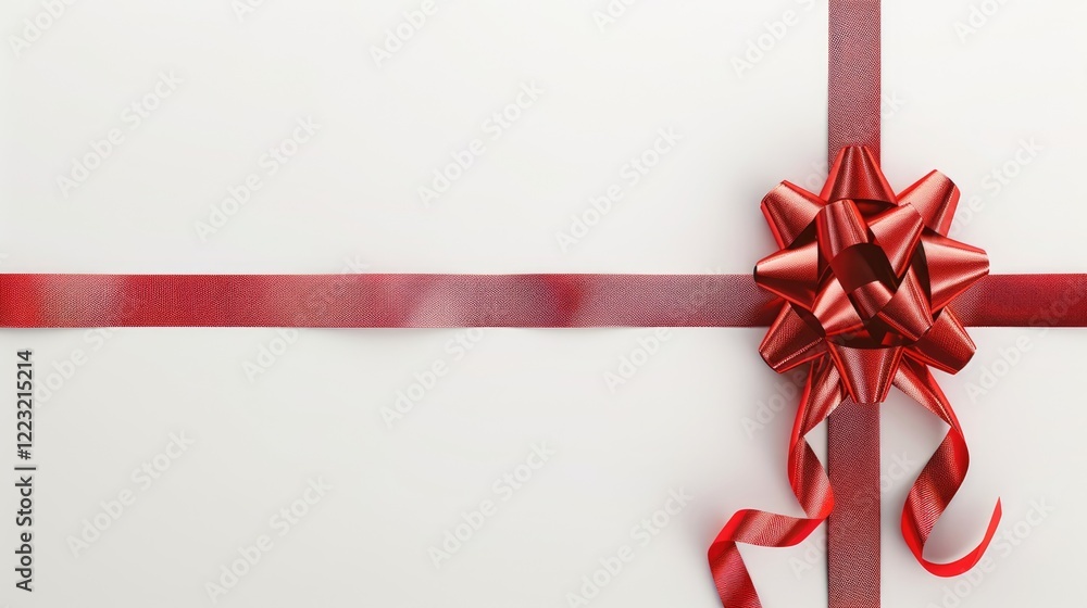 Red silk ribbon bow and cross stripes on white background with copy space Red silk ribbon bow and cross stripes on white background with copy space