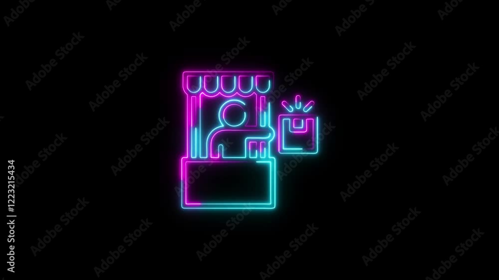 glowing neon tradeshow icon animation on black background . glowing neon tradeshow icon animation on black background .