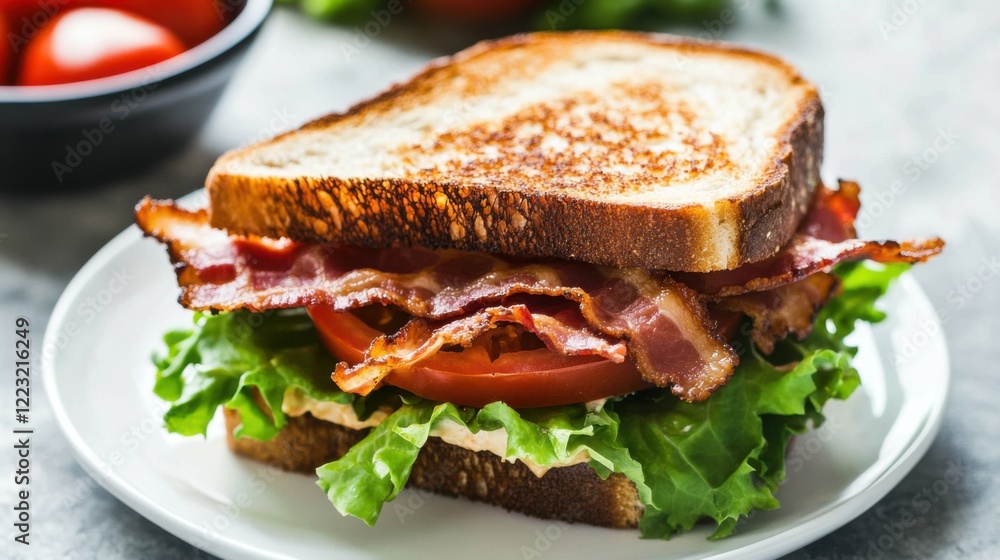 A classic BLT sandwich with crispy bacon, lettuce, and tomato A classic BLT sandwich with crispy bacon, lettuce, and tomato