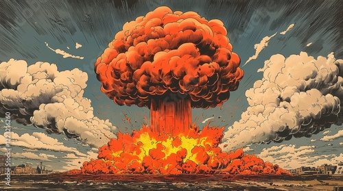 Wallpaper Mural Dramatic Illustration of Nuclear Explosion Mushroom Cloud Atomic Bomb Blast War Destruction Torontodigital.ca