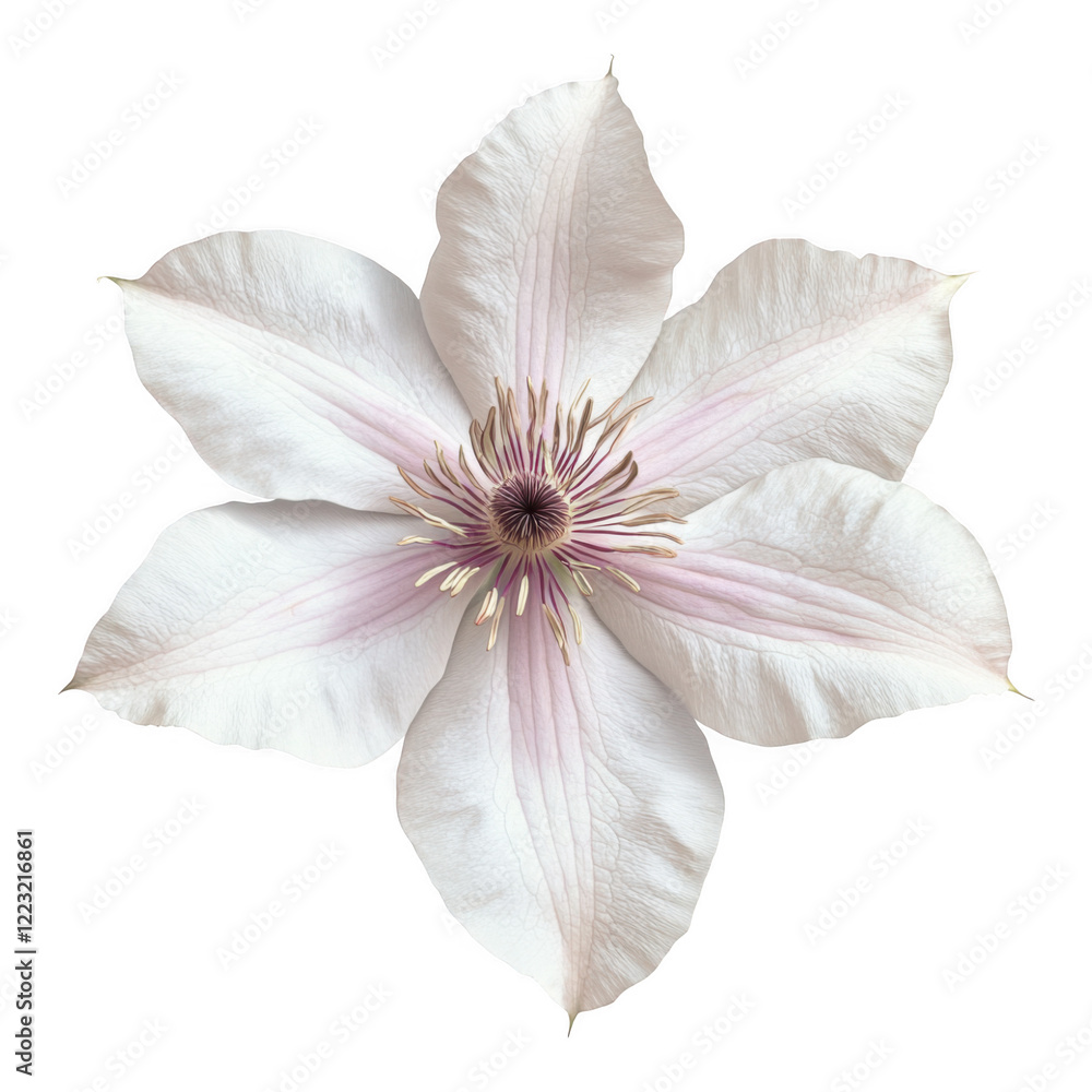 Obraz premium Pale Clematis flower, close-up view, botanical study, isolated background, floral design