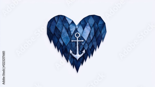 Nautical Heart Blue Geometric Heart with Anchor Design Perfect for Valentines Weddings or Nautical photo