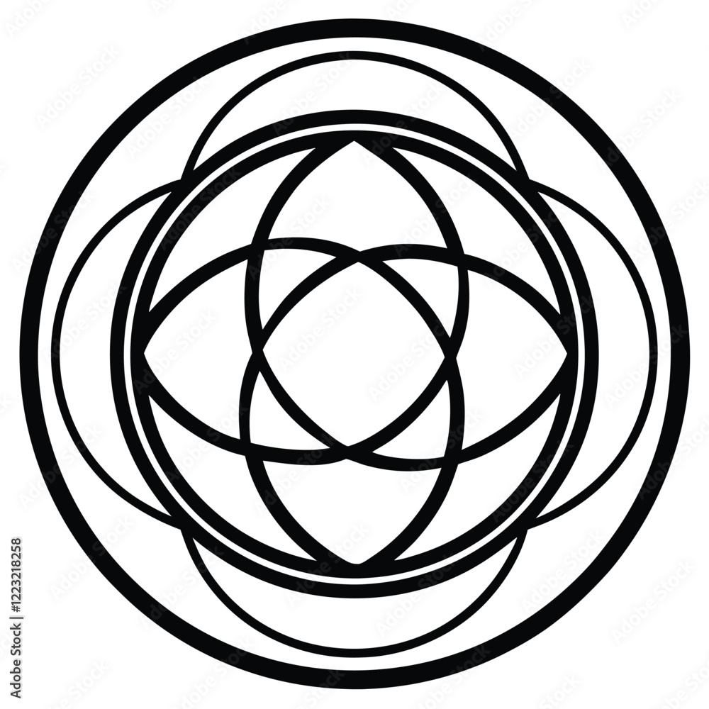 Fototapeta premium An abstract circular logo in line art style, showcasing overlapping shapes and clean lines to create a contemporary and versatile design