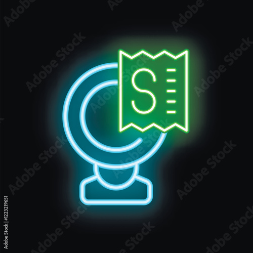 Neon glowing icon of head with dollar bill representing paid survey concept