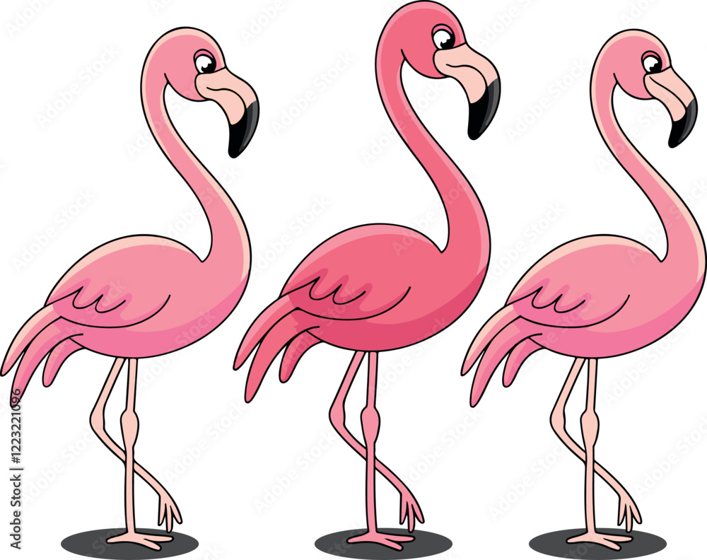 Fototapeta premium Cute pink flamingos vector art illustration 1